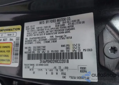 2017 Ford Fusion Se from USA, damaged, VIN 3FA6P0HD2HR332018